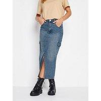 Pixiegirl Petite Denim Utility Midi Skirt