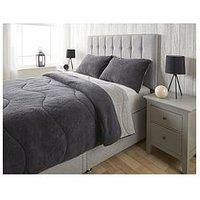 Very Home Teddy Fleece Easy Wash Reversible Coverless Duvet - Charcoal/Grey