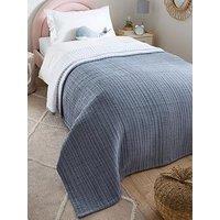 Very Home Quilted Stripe Bedspread Throw - Blue