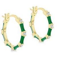 The Love Silver Collection Sterling Silver Yellow Gold Plated Round White Czs 20Mm Green Enamel Hoop Creole Earrings