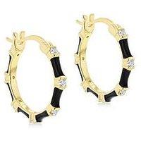 The Love Silver Collection Sterling Silver Yellow Gold Plated Round White Czs 20Mm Black Enamel Hoop Creole Earrings
