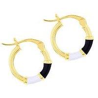 The Love Silver Collection Sterling Silver Yellow Gold Plated 15Mm Black And White Enamel Hoop Earrings