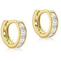 Love Gold 9Ct Yellow Gold 14 X 2Mm White Cz 3Mm X 9Mm Huggie Earrings