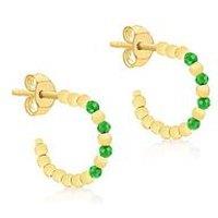 Love Gold 9Ct Yellow Gold Green Round Czs Open Hoop Stud Earrings