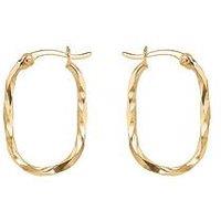 Love Gold 9Ct Yellow Gold Twisted Oval Diamond Cut Hoop Earrings