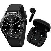 Harry Lime Series 27 Black Silicone Strap Smart Watch With Black True Wireless Earphone In Charging Case