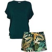 Cyberjammies Slouch Jersey Pyjama Top & Woven Shorts - Green