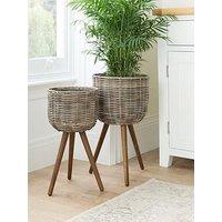 Very Home Set Of 2 Dark Rattan Planters