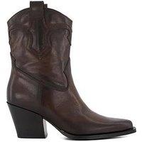 Dune London Ponty Leather Western Ankle Boots - Brown