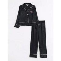 River Island Girls Satin Long Sleeve Pyjama Set - Black