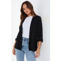 Quiz Ruched Sleeve Blazer - Black