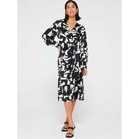 Pieces Sadies Printed Midi Dress - Black/White