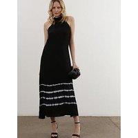Religion Halterneck Midaxi Dress In Printed Slinky Cupro - Black