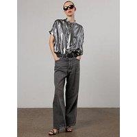 Religion Silver Foil Oversized Fold Blouse - Silver