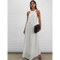 Religion Halterneck Beaded Sequin Midi Maxi Dress - White