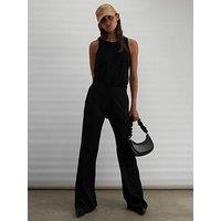 Religion Flared Flux Trouser With Flat Fronted Waist And Elasticated Back - Black