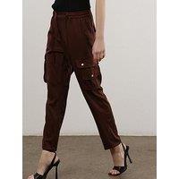 Religion Slim Leg Chocolate Cargo Trouser With Drawstring Details - Brown