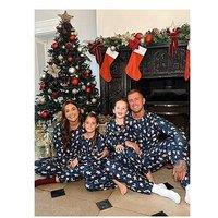 In The Style Unisex Kids Family Santa/Gingerbread Man Pinted Jersey Pyjama Set - Navy