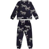 Chelsea Peers Unisex Kids Zebra Classic Jersey Pyjama Set - Navy