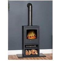 Adam Fires & Fireplaces Adam Bergen Xl Electric Stove In Charcoal Grey With Tall Angled Stove Pipe In Black