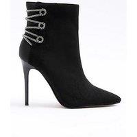 River Island Button Detail Lace Up Boot - Black