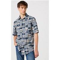 Wrangler Short Sleeve Patchwork Shirt - Blue