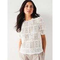 V By Very All Over Crochet Top - Cream