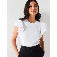 V By Very Ruffle Textured Top - White