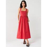 V By Very Square Neck Skater Midi Dress &Ndash; Red