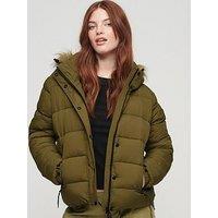 Superdry Faux Fur Short Hooded Puffer Jacket - Green