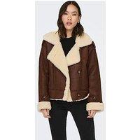 Women's Aviator Jacket Only Ylva Faux Suede Button Fastened Regular Fit in Brown