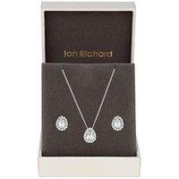 Jon Richard Rhodium Plated Cubic Zirconia Pear Stone Set - Gift Boxed