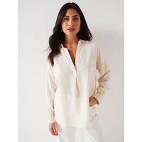 V By Very Long Sleeve Notch Neck Blouse - Natural