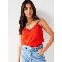 V By Very Crochet Crepe Cami - Red