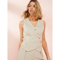 V By Very Linen Look Asymmetric Waistcoat - Beige