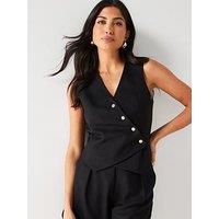 V By Very Linen Mix Waistcoat - Black