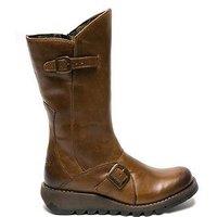 Fly London Mes 2 Buckle Detail Wedged Knee Boots - Camel
