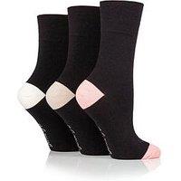 Heat Holders 3 Pair Ladies Gentle Grip Socks - Seclude Contrast Heel And Toe - Black