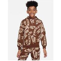 Nike Junior Kids Printed Pullover Hoodie - Brown