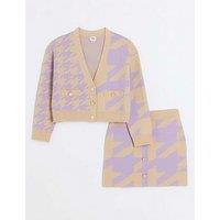 River Island Girls Houndstooth Knitted Cardigan Set - Purple