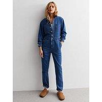 New Look Blue Denim Long Sleeve Jumpsuit