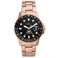 Fossil Blue Gmt Rose Gold-Tone Stainless Steel Watch