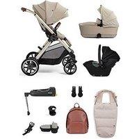 Silver Cross Reef Pushchair - Travel System Ultimate Pack - Car Seat, Base, Cup Holder, Adaptors, Rucksack, Footmuff, Snack Tray & Phone Holder & First Bed -Stone
