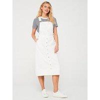 Levi'S Pinafore Denim Midi Jumper Dress - White