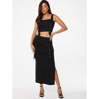 Quiz Cargo Style Midi Skirt - Black