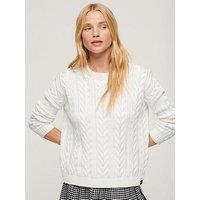 Superdry Dropped Shoulder Cable Crew Neck Jumper - White