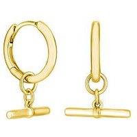 Simply Silver Gold Plated Sterling Silver 925 T Bar Hoop Earrings