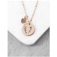 Treat Republic Personalised Birth Flower Heart And Disc Necklace - Rose Gold