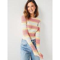 V By Very Slim Knit Rainbow Knitted Top - Multi
