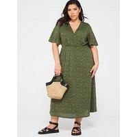 V By Very Curve Lace Sequinned Wrap Midi Dress - Green